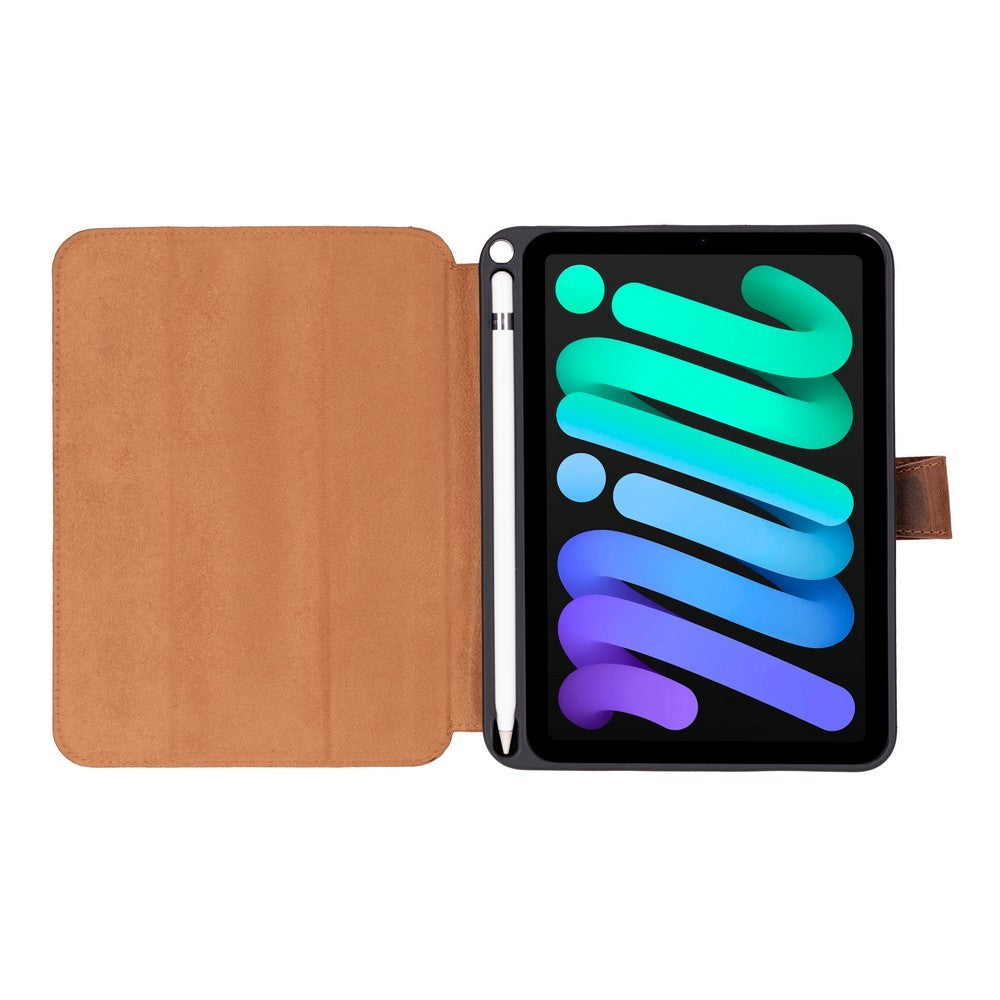 Apple iPad mini (A17 Pro) Uyumlu 8.3 inç Hakiki Deri, El Yapımı Kılıf, Antik Kahve