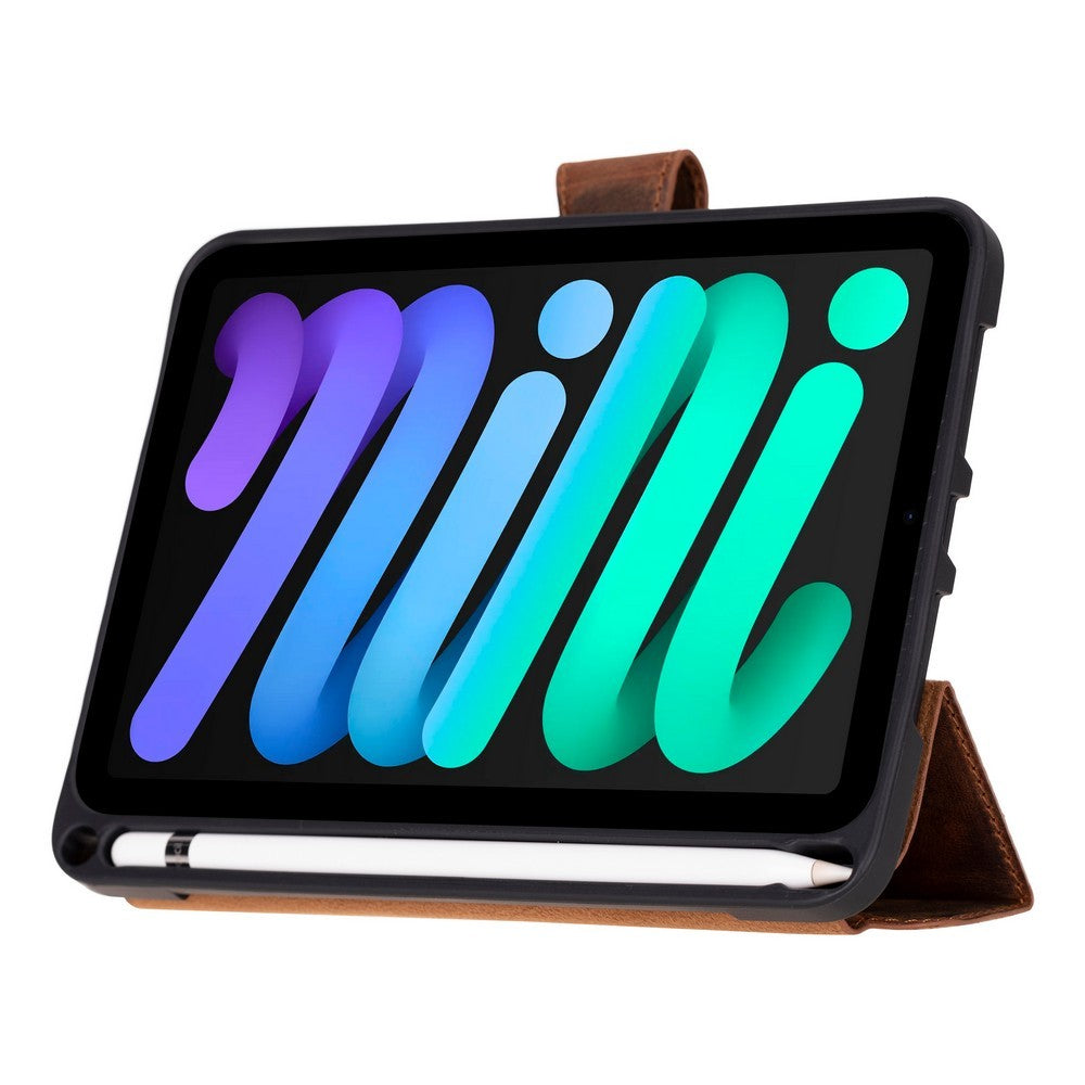 Apple iPad mini (A17 Pro) Uyumlu 8.3 inç Hakiki Deri, El Yapımı Kılıf, Antik Kahve