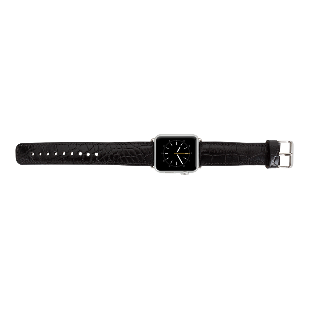 Apple Watch uyumlu, Hakiki Deri, El Yapımı Kordon, Kroko Siyah