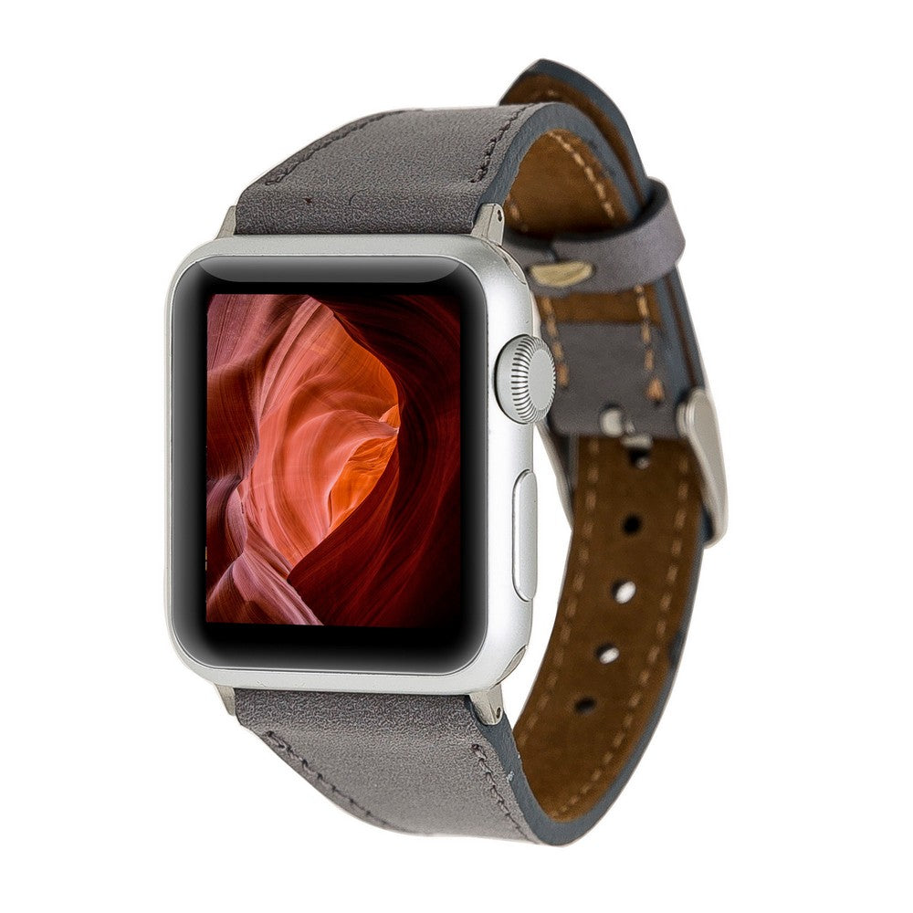 Apple Watch Uyumlu Deri Kordon Slim RST9 Gri