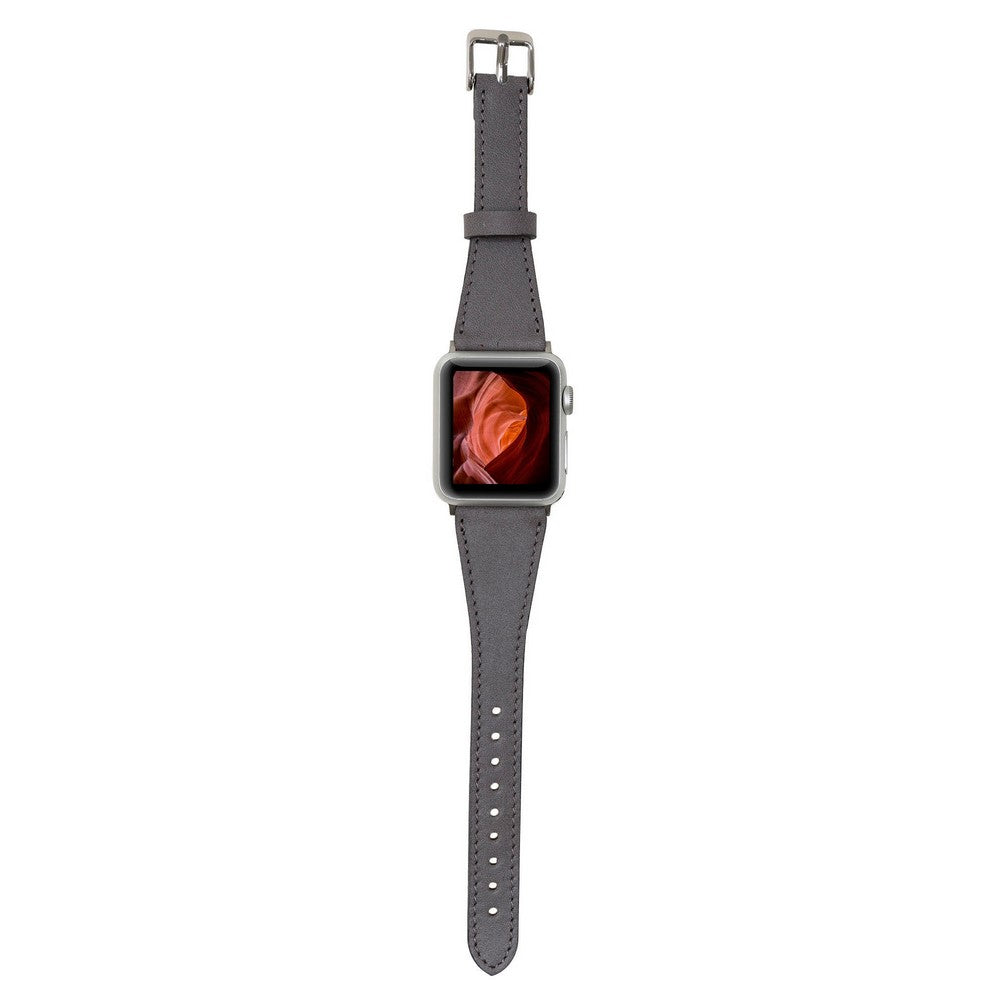 Apple Watch Uyumlu Deri Kordon Slim RST9 Gri