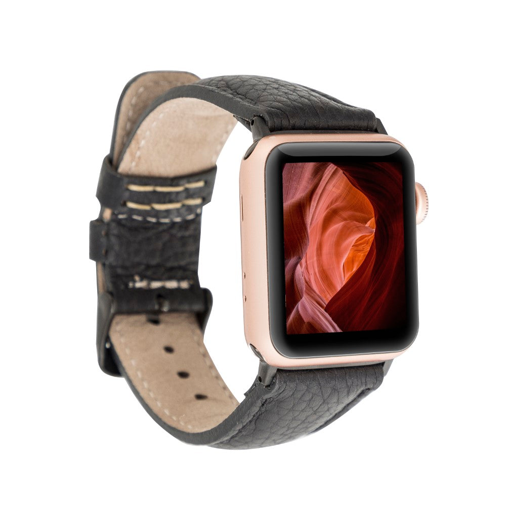 Apple Watch Uyumlu Deri Kordon 42-44-45mm FL1 Siyah