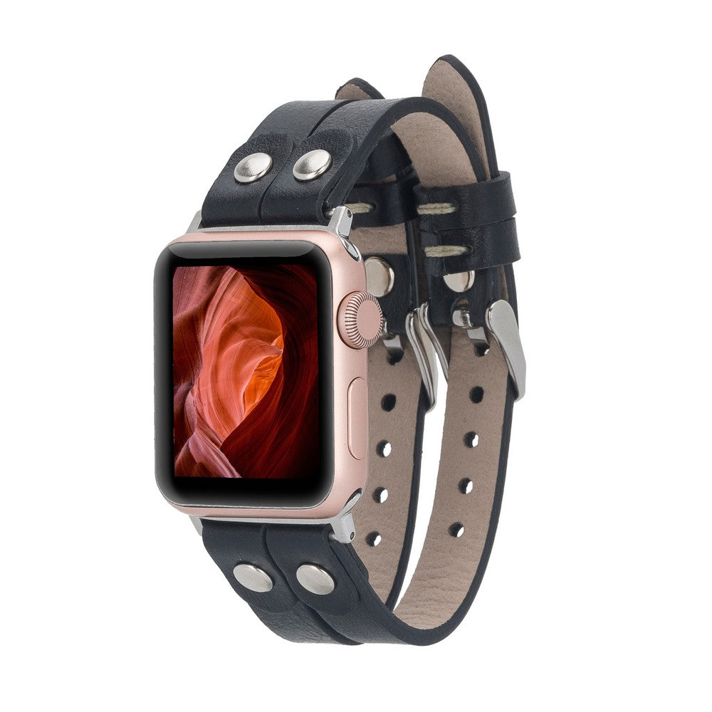 Apple Watch uyumlu, Hakiki Deri, El Yapımı Kordon, Ely Double Tour ST Rustik Siyah