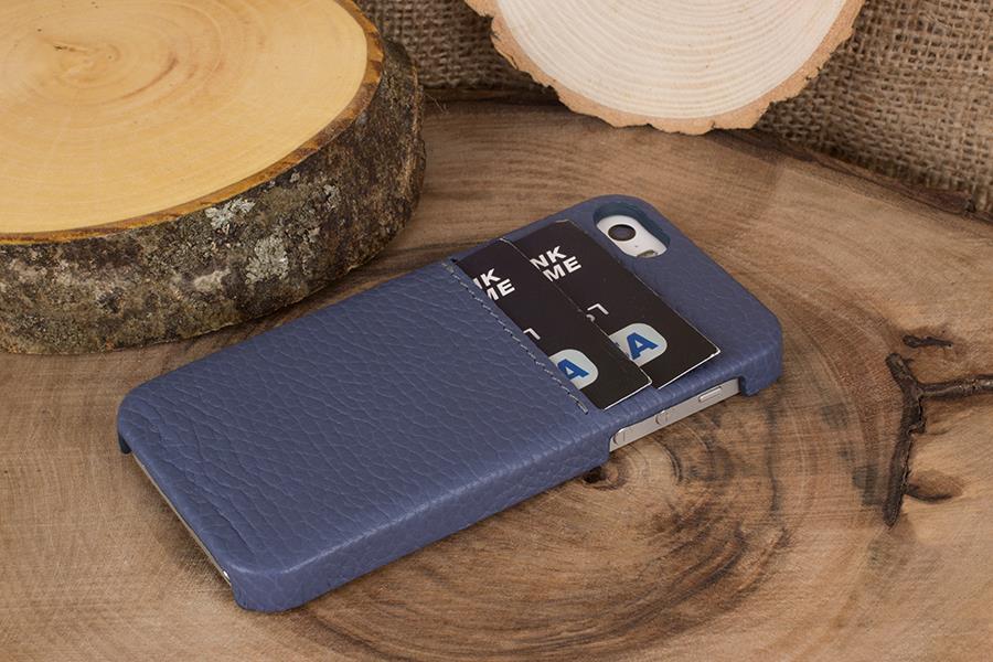 Apple iPhone 5-5s-SE Uyumlu Deri Kartlıklı Arka Kapak UJCC Mavi