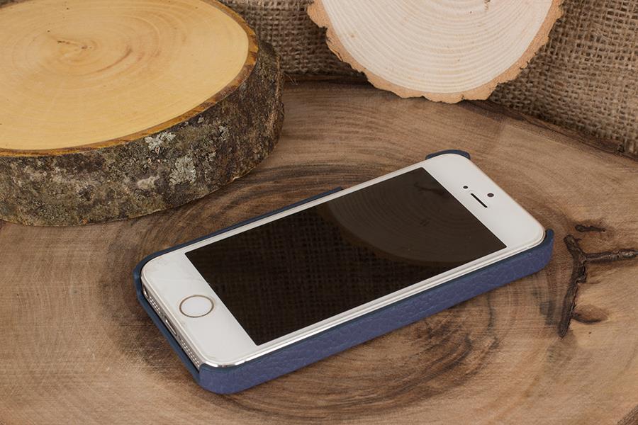 Apple iPhone 5-5s-SE Uyumlu Deri Kartlıklı Arka Kapak UJCC Mavi