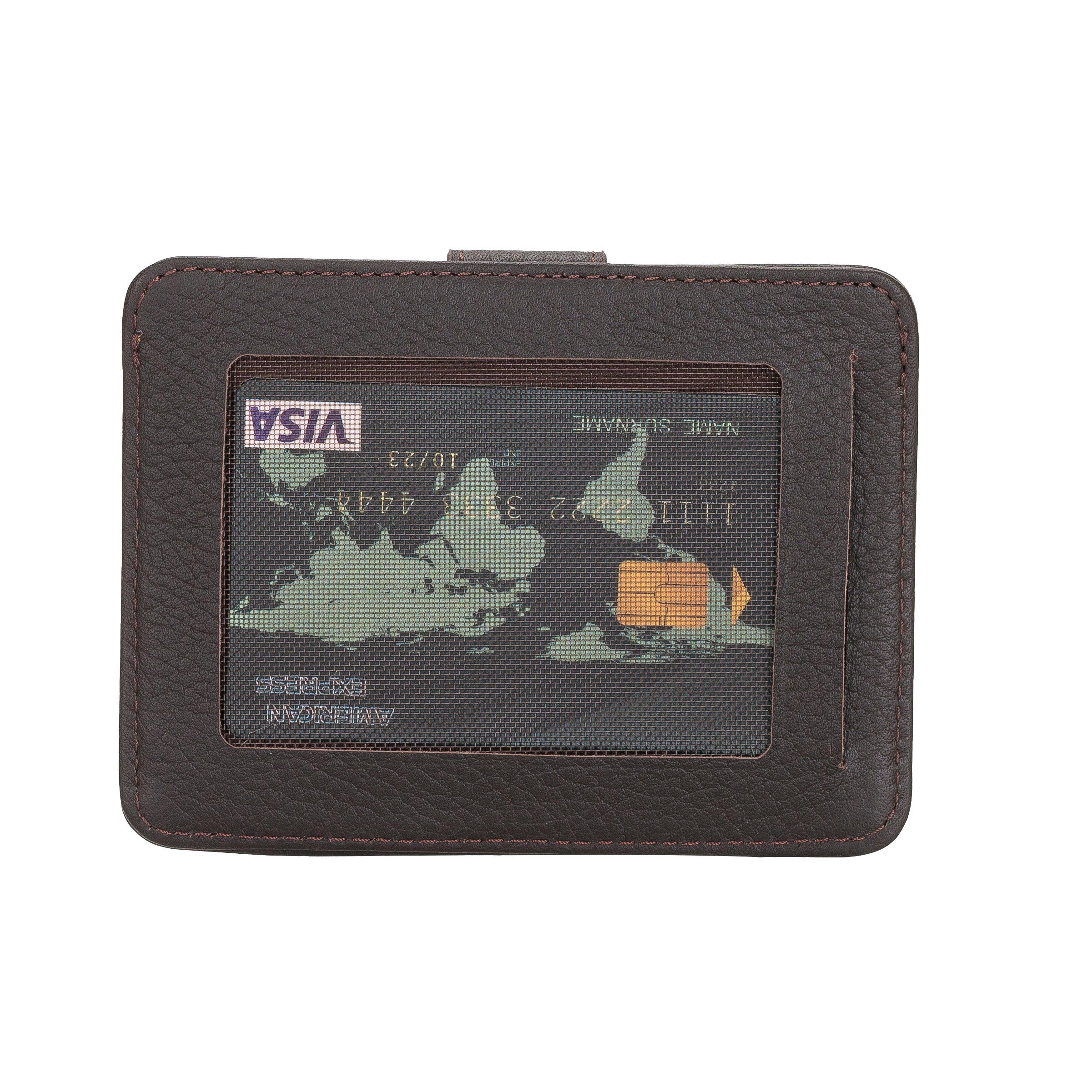 Hakiki Deri, El Yapımı Kartlık, 6 Adet Kart Bölmesi, 2 Adet Pencereli, Acı Kahve