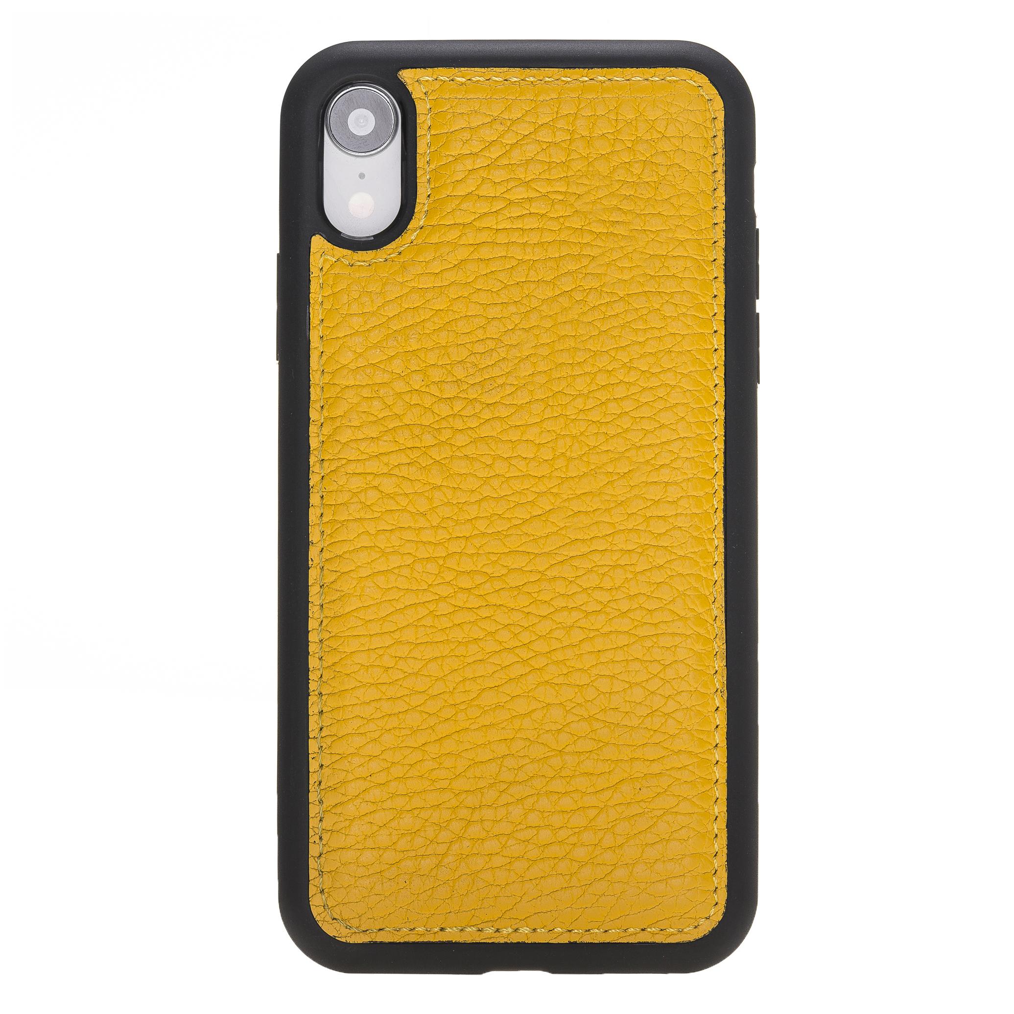 Apple iPhone XR Uyumlu Deri Arka Kapak Sarı