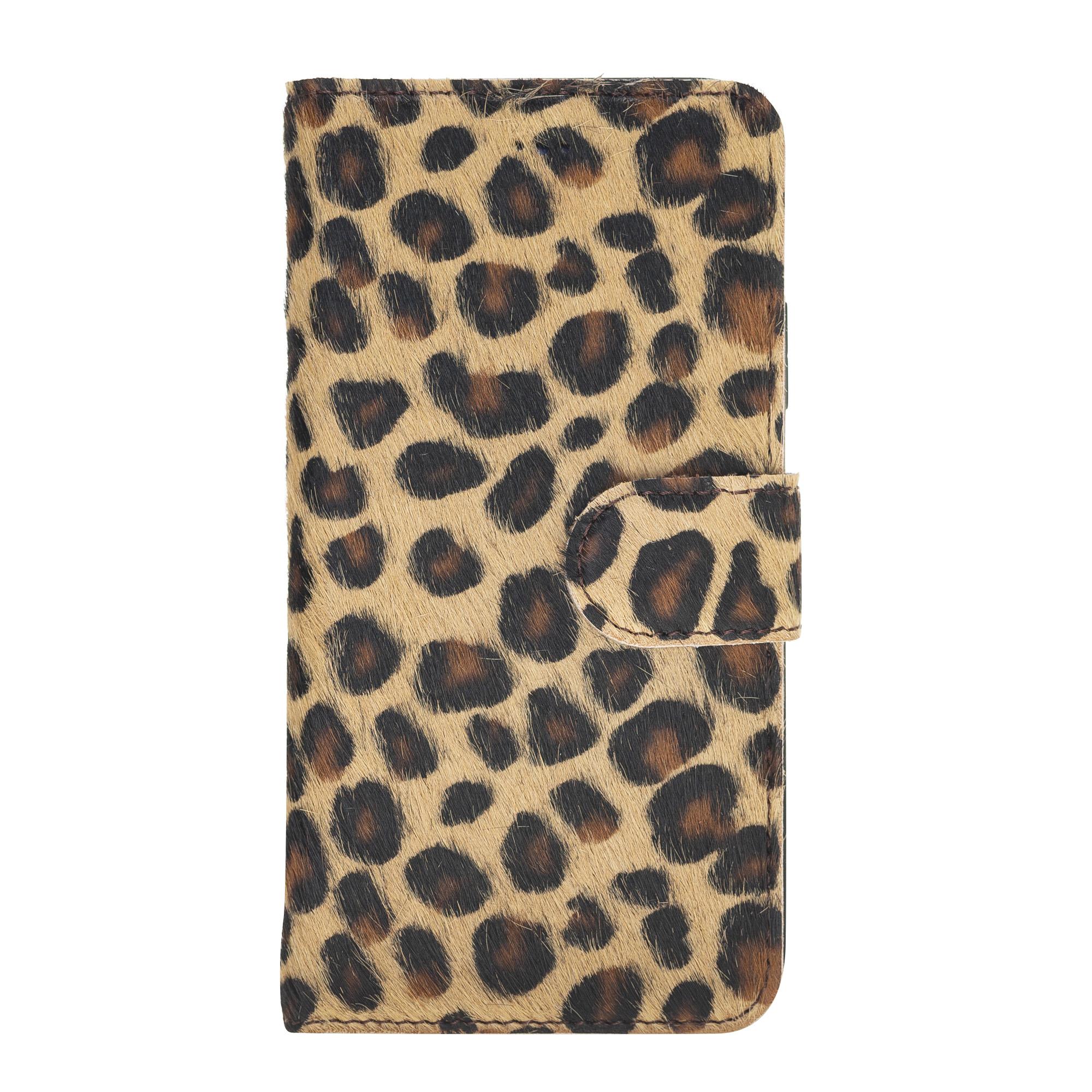 Apple iPhone X-XS Uyumlu Deri Cüzdanlı Kılıf Leopar