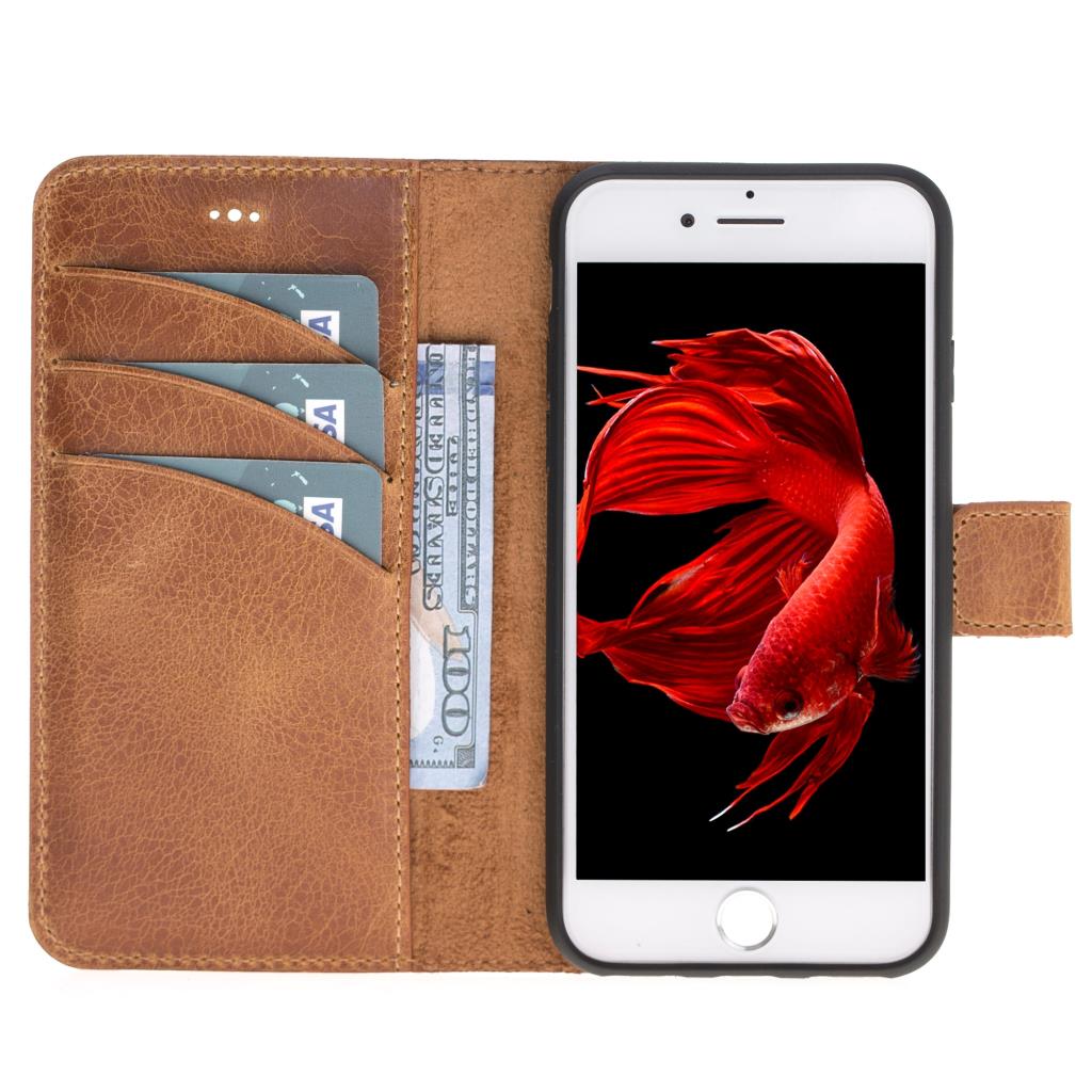 Apple iPhone 7-8-SE Uyumlu Deri Cüzdanlı Kılıf Kuga RO2 Taba