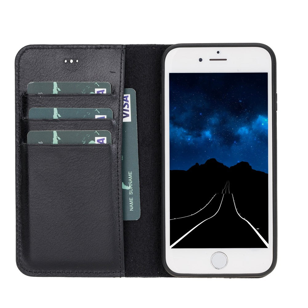 Apple iPhone 7-8-SE Uyumlu Deri Cüzdanlı Kılıf RST1 Siyah