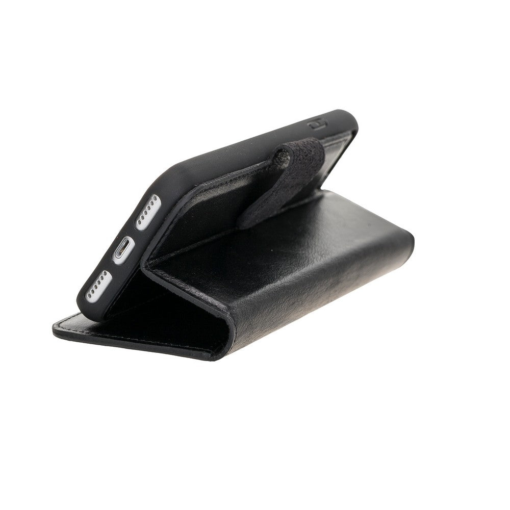 Apple iPhone 7-8-SE Uyumlu Deri Cüzdanlı Kılıf RST1 Siyah