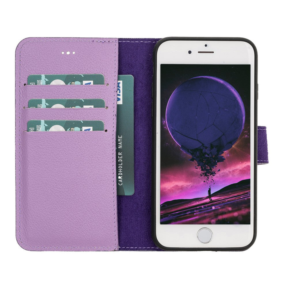 Apple iPhone 7-8-SE Uyumlu Deri Cüzdanlı Kılıf CP22 Lila