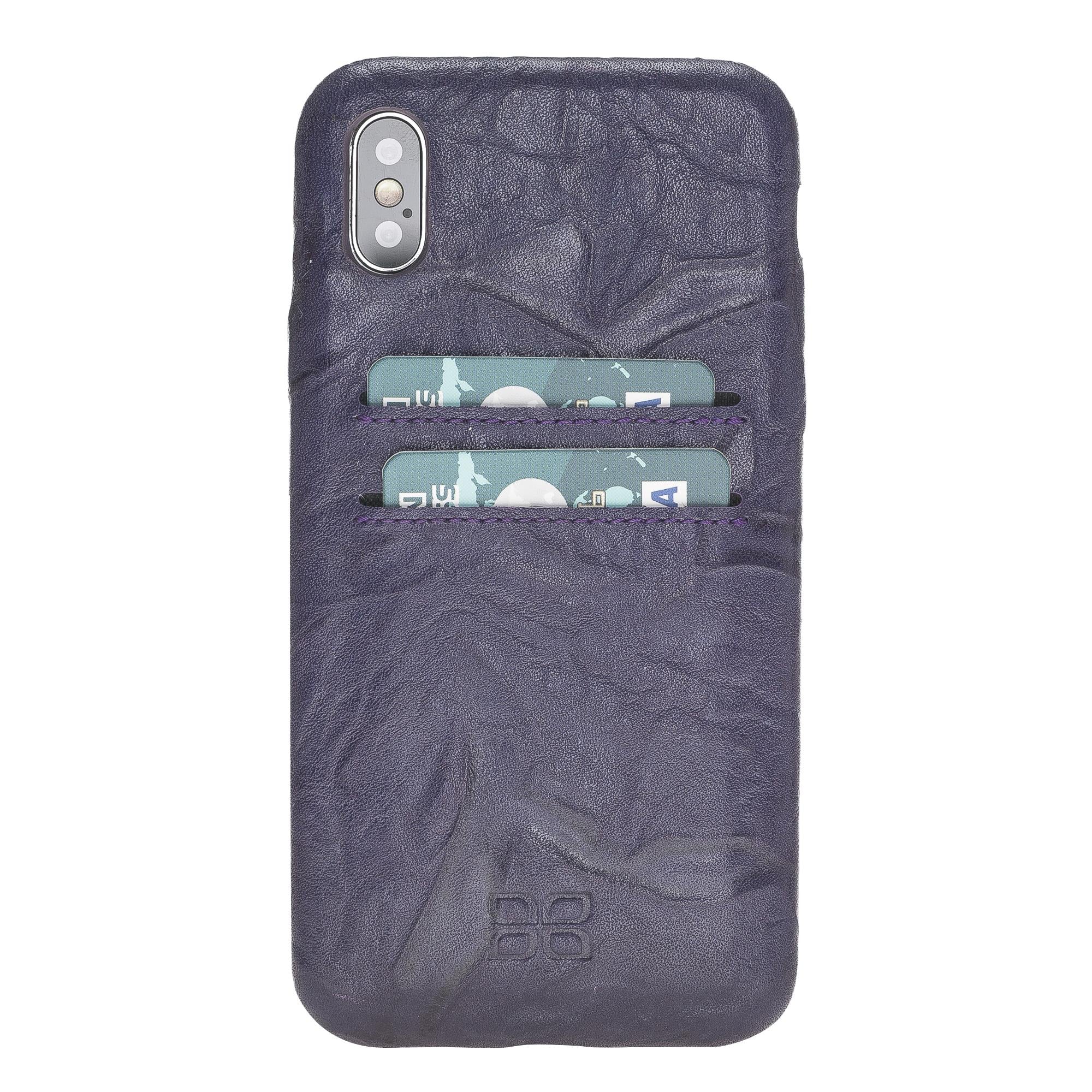 Apple iPhone X-XS Uyumlu Deri Kartlıklı Arka Kapak UCCC B13 Mor