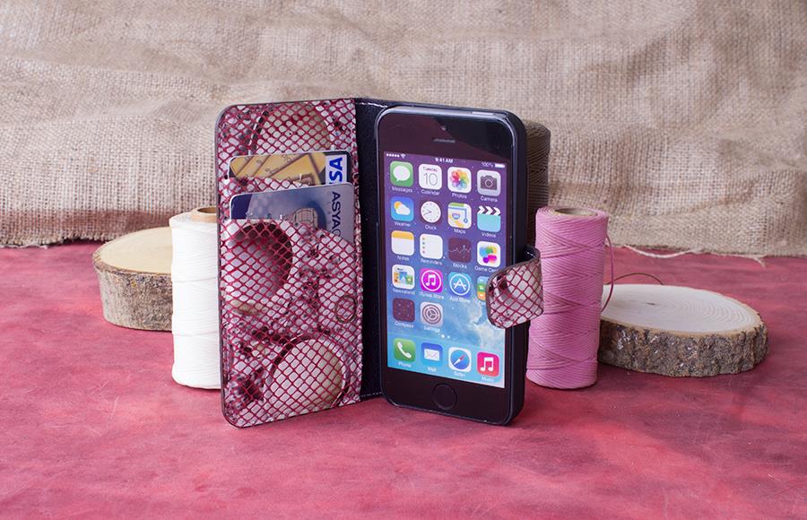 Apple iPhone 5-5s-SE Uyumlu Deri Cüzdanlı Kılıf WC00 Y5 Desenli