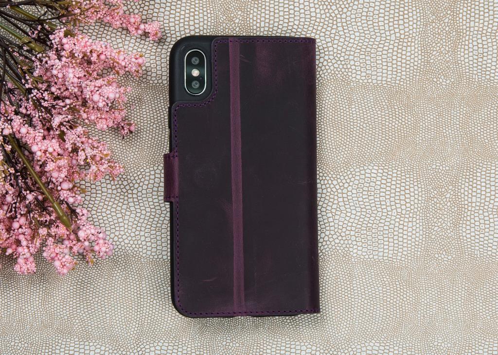 Apple iPhone X-XS Uyumlu Deri Cüzdanlı Kılıf WC00 G7 Antic Mor