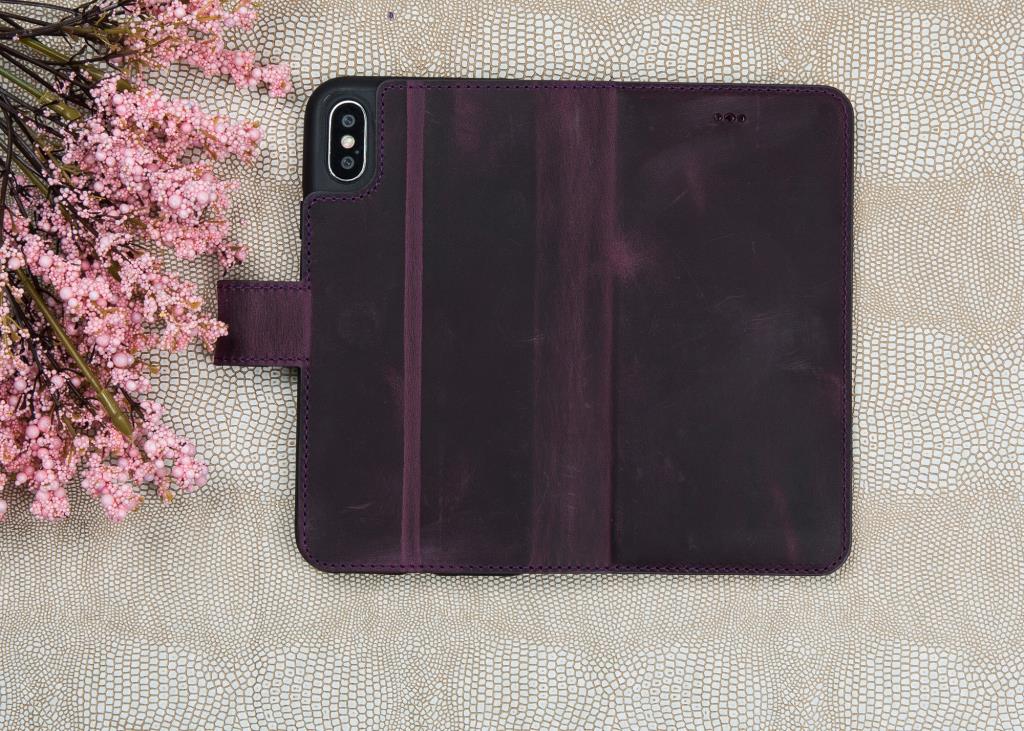 Apple iPhone X-XS Uyumlu Deri Cüzdanlı Kılıf WC00 G7 Antic Mor