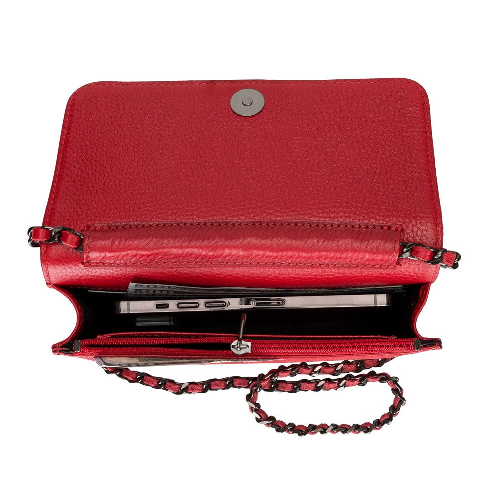 Carmela Hakiki Deri, El Yapımı Kadın Çantası, Dokulu Kırmızı Deri FL03