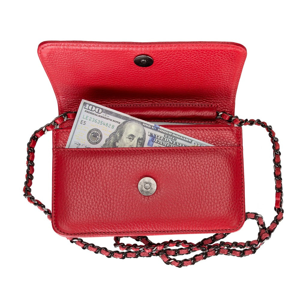 Carmela Hakiki Deri, El Yapımı Kadın Çantası, Dokulu Kırmızı Deri FL03