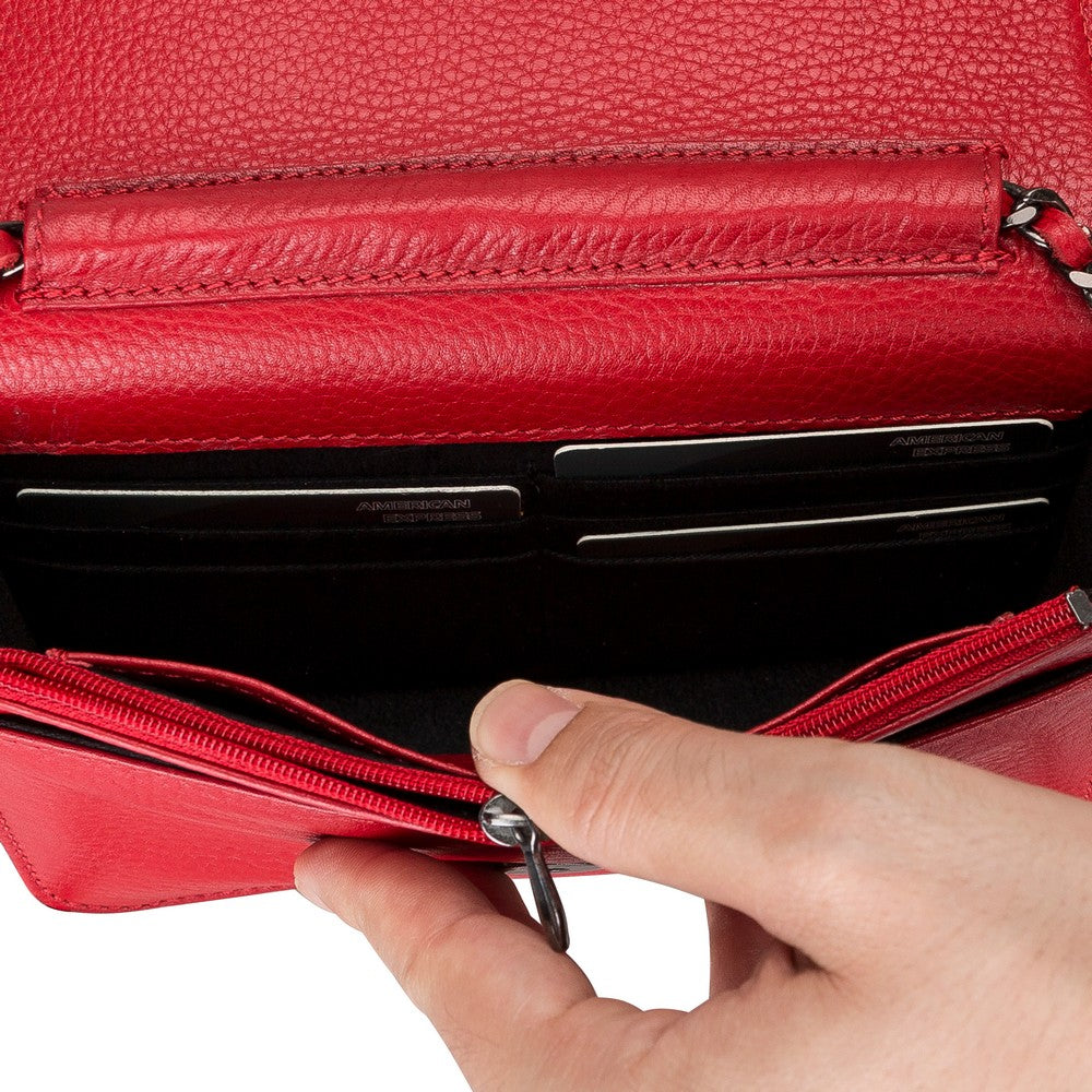 Carmela Hakiki Deri, El Yapımı Kadın Çantası, Dokulu Kırmızı Deri FL03