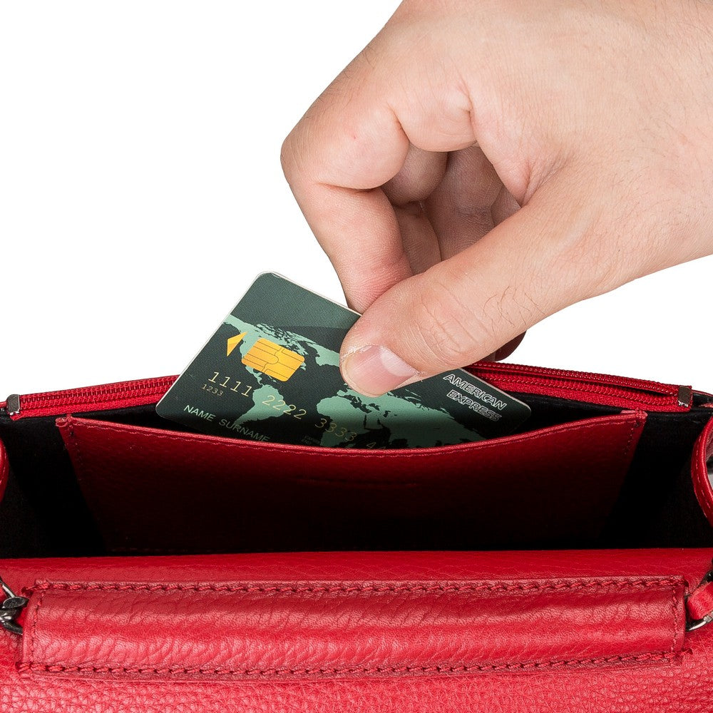 Carmela Hakiki Deri, El Yapımı Kadın Çantası, Dokulu Kırmızı Deri FL03