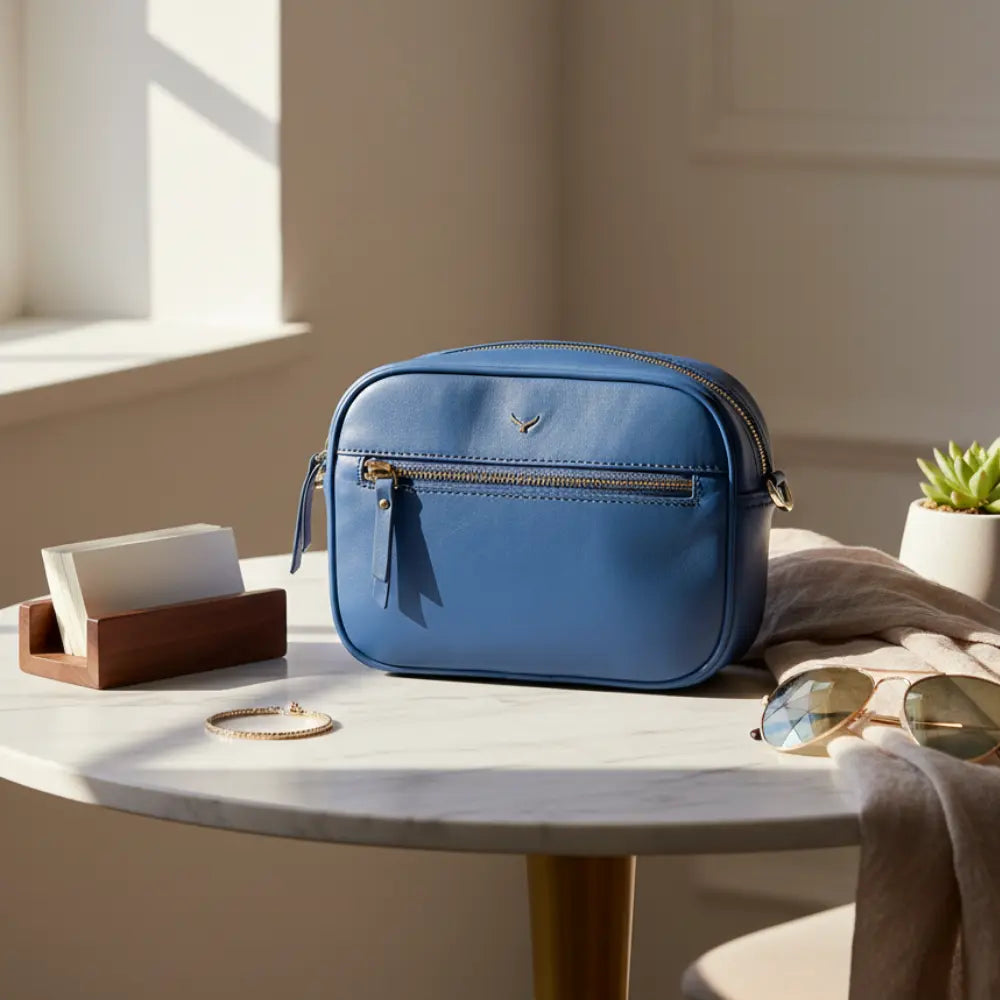 Emerald Hakiki Deri Kadın Omuz Çantası – Kompakt, Zarif ve Kullanışlı - Mavi