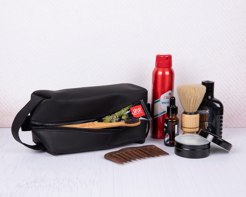 Eve Dopp Kit, Hakiki Deri, El Yapımı, Kişisel Bakım Çantası, L Ölçü, G1 Siyah