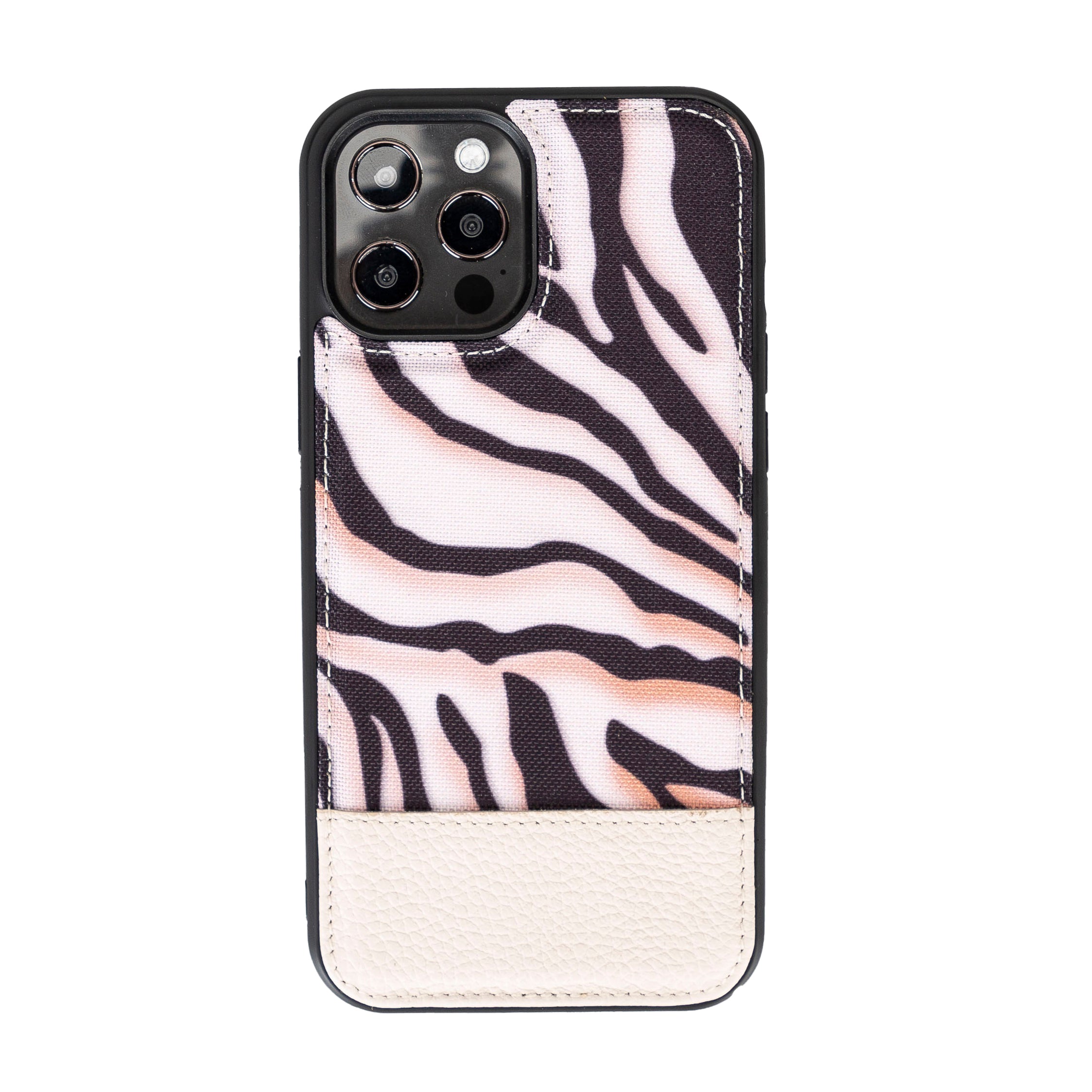 Apple iPhone 12 Pro Max Uyumlu Kanvas Kumaş Arka Kapak Zebra