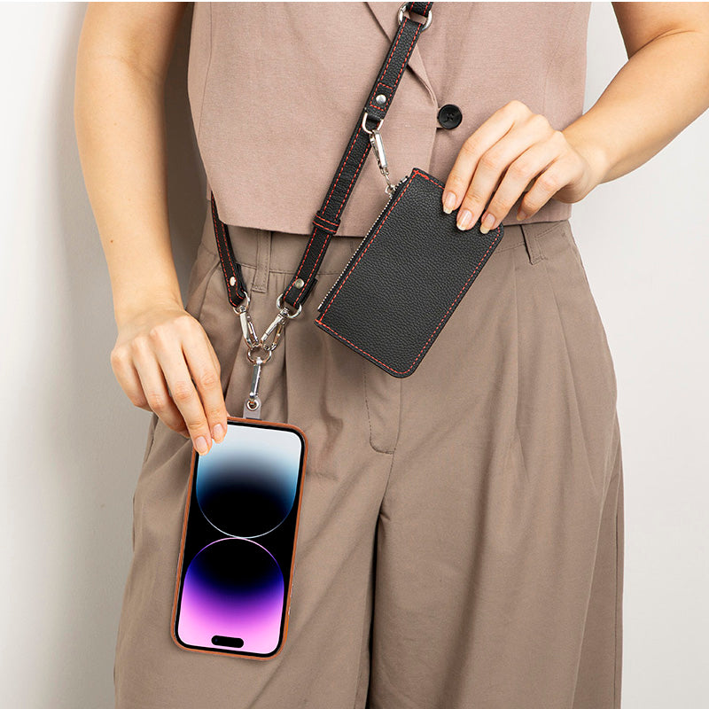 FlexGo İkisi Birarada Eller Serbest Telefon Askısı Ve Cüzdan Seti- Tüm Telefon Modelleri İle Uyumlu Vegan Deri