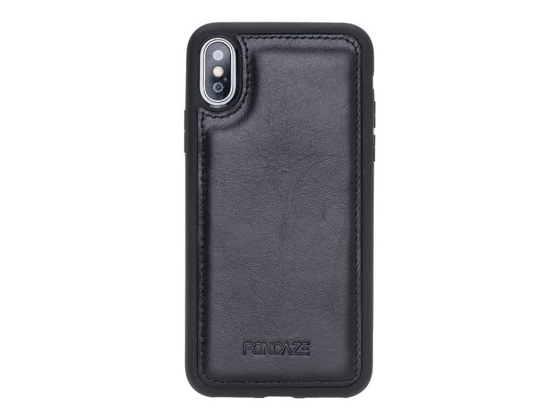 Apple iPhone X-XS Uyumlu Deri Arka Kapak Foncaze RST1 Siyah