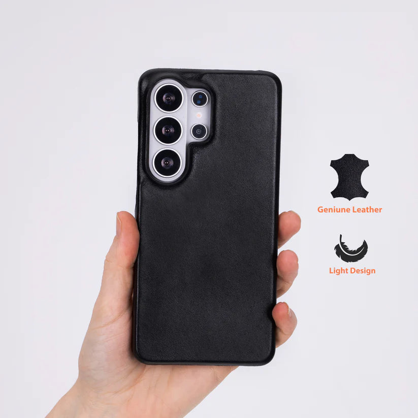 Galaxy S26 Ultra için, Hakiki Deri, El Yapımı Kılıf, İç Yüzeyi Kadife, Kömür Siyahı