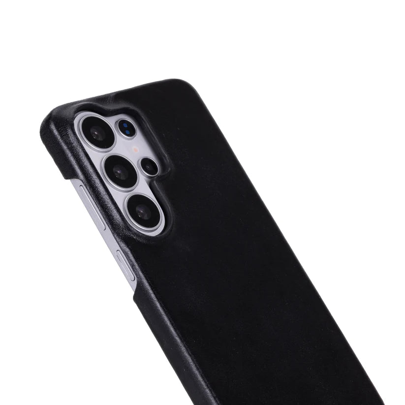 Galaxy S26 Ultra için, Hakiki Deri, El Yapımı Kılıf, İç Yüzeyi Kadife, Kömür Siyahı