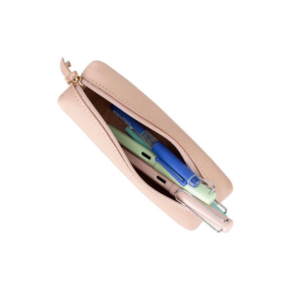 Hakiki Deri, El Yapımı, Fermuarlı Kalem ve Aksesuar Çantası, Toz Pembe