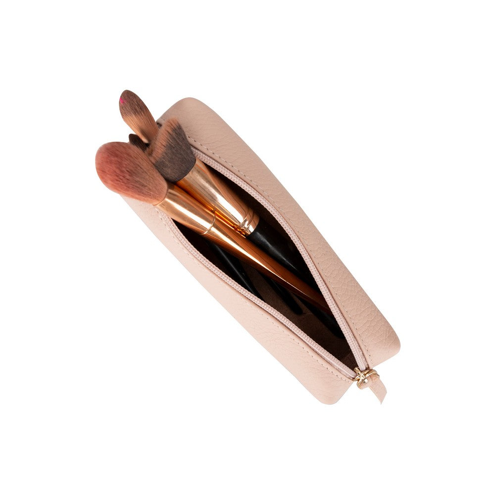 Hakiki Deri, El Yapımı, Fermuarlı Kalem ve Aksesuar Çantası, Toz Pembe