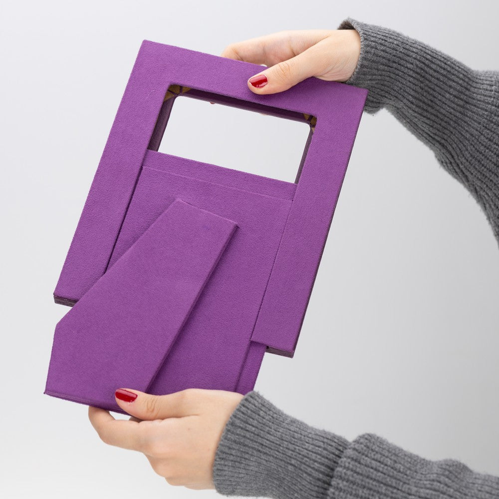 Hakiki Deri, El Yapımı Fotoğraf Çerçevesi, 22x17cm (15x10 foto) Antik Mor