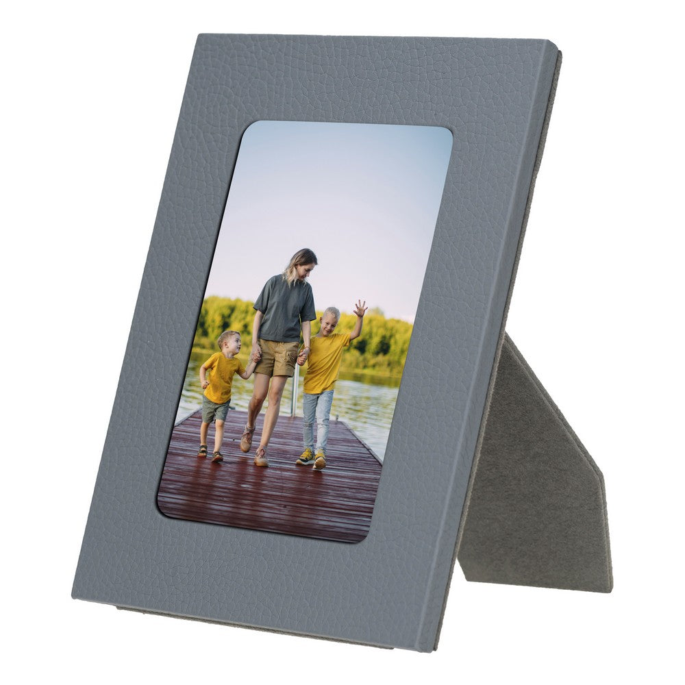 Hakiki Deri, El Yapımı Fotoğraf Çerçevesi, 22x17cm (15x10 foto) Gri