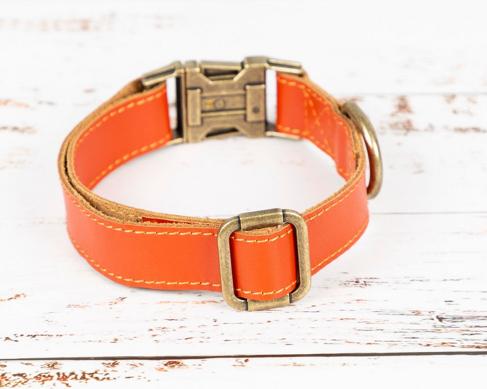 Hakiki Deri, El Yapımı Köpek Tasması, 34-50cm Ayarlanabilir Ölçü, Turuncu