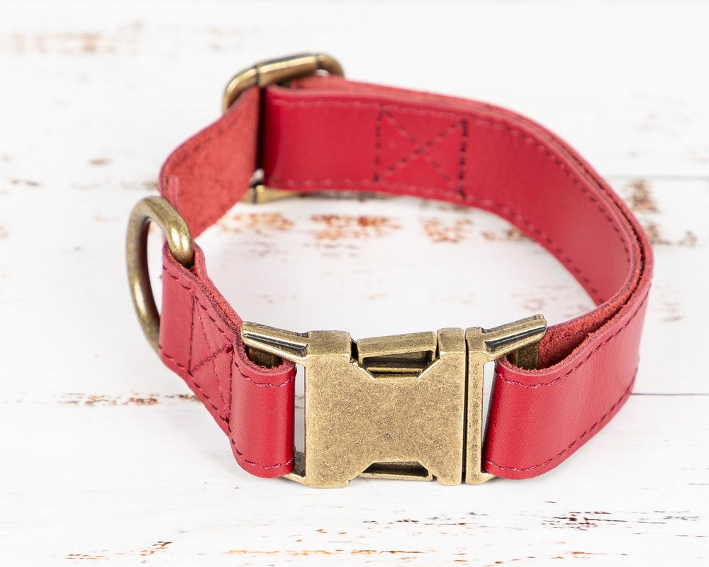 Hakiki Deri, El Yapımı Köpek Tasması, 34-50cm Ayarlanabilir Ölçü, Kırmızı