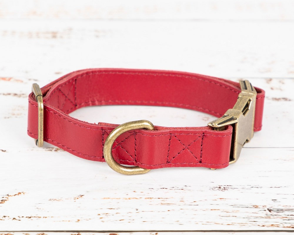Hakiki Deri, El Yapımı Köpek Tasması, 34-50cm Ayarlanabilir Ölçü, Kırmızı