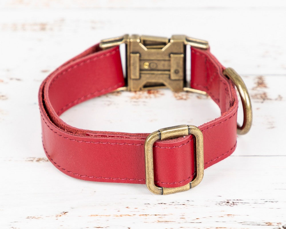 Hakiki Deri, El Yapımı Köpek Tasması, 34-50cm Ayarlanabilir Ölçü, Kırmızı