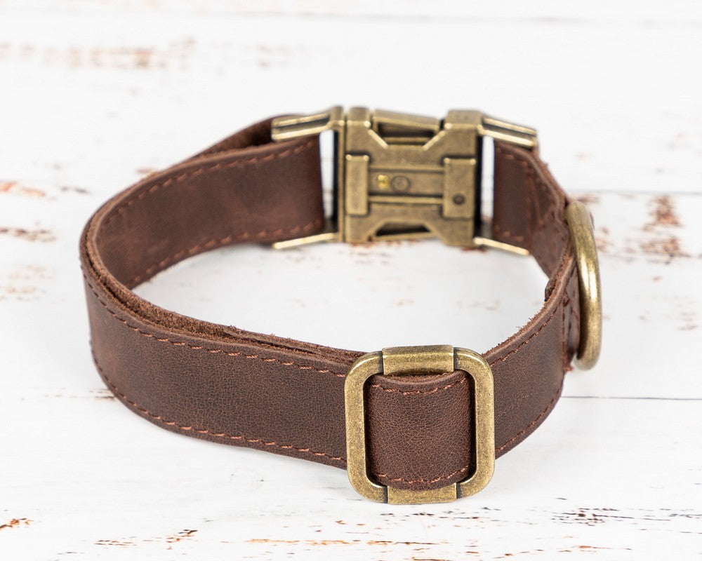 Hakiki Deri, El Yapımı Köpek Tasması, 34-50cm Ayarlanabilir Ölçü, Kahverengi