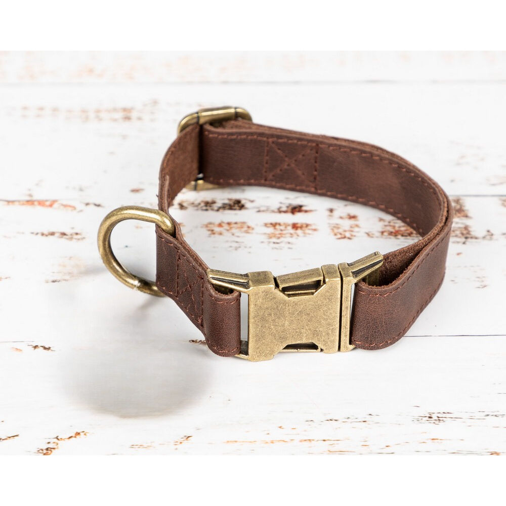 Hakiki Deri, El Yapımı Köpek Tasması, 34-50cm Ayarlanabilir Ölçü, Kahverengi