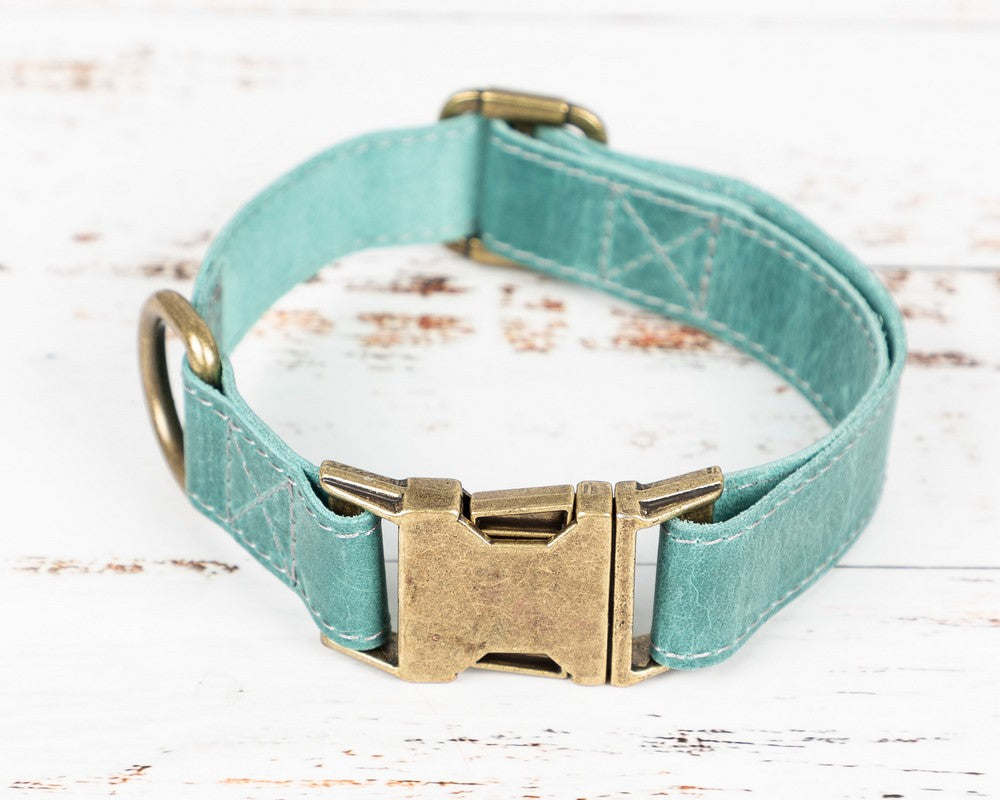 Hakiki Deri, El Yapımı Köpek Tasması, 34-50cm Ayarlanabilir Ölçü, Antik Yeşil