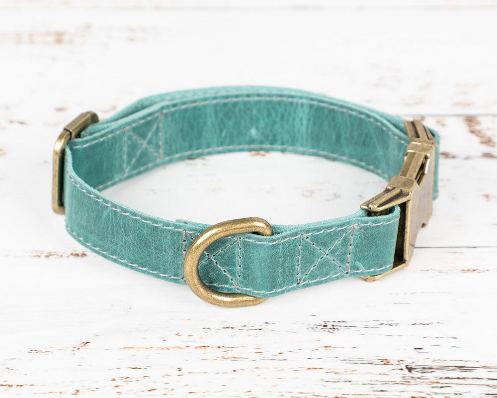 Hakiki Deri, El Yapımı Köpek Tasması, 34-50cm Ayarlanabilir Ölçü, Antik Yeşil