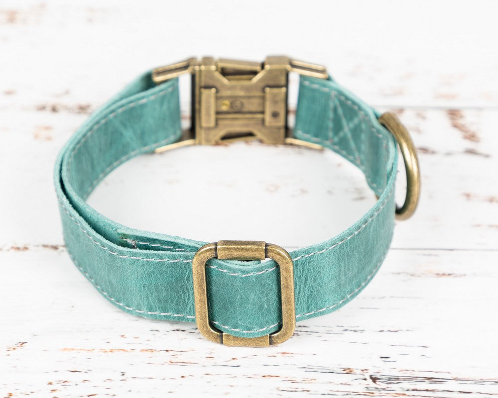 Hakiki Deri, El Yapımı Köpek Tasması, 34-50cm Ayarlanabilir Ölçü, Antik Yeşil