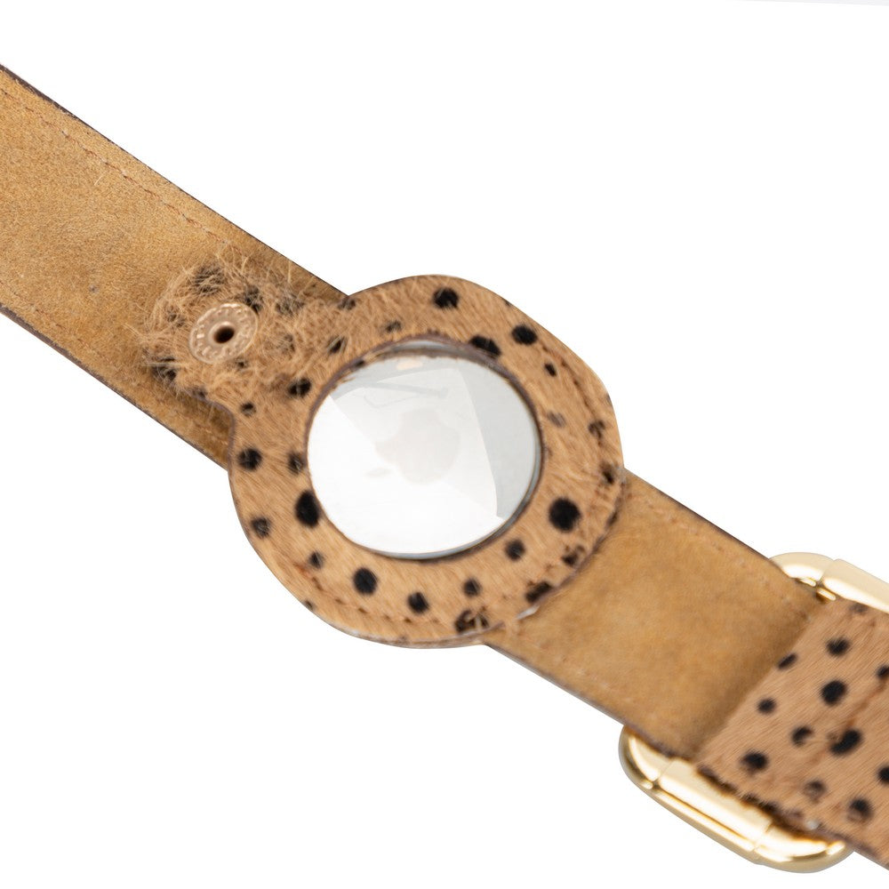 Hakiki Deri, El Yapımı, Apple Airtag Yuvalı Köpek Tasması, 34-50cm Ayarlanabilir Ölçü, Leopar Baskılı