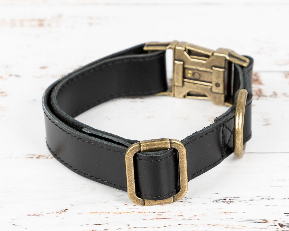 Hakiki Deri, El Yapımı Köpek Tasması, 34-50cm Ayarlanabilir Ölçü, Rustik Siyah