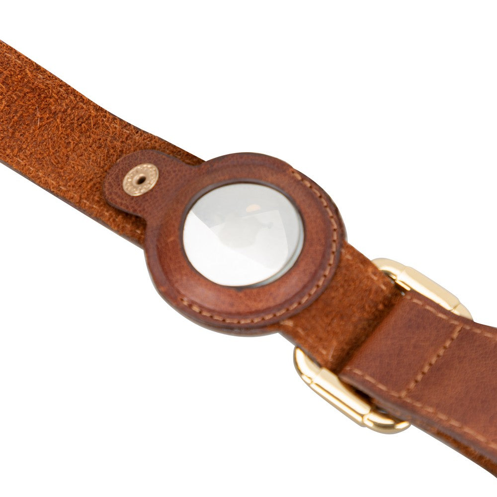 Hakiki Deri, El Yapımı, Apple Airtag Yuvalı Köpek Tasması, 34-50cm Ayarlanabilir Ölçü, Antik Taba