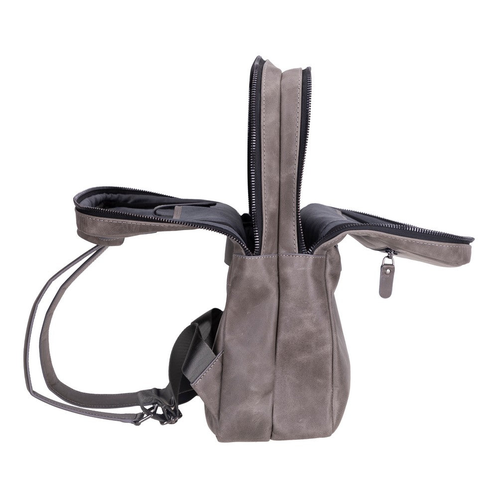 Hidden Castle Hakiki Deri, El Yapımı ,Sırt Çantası, Antik Gri