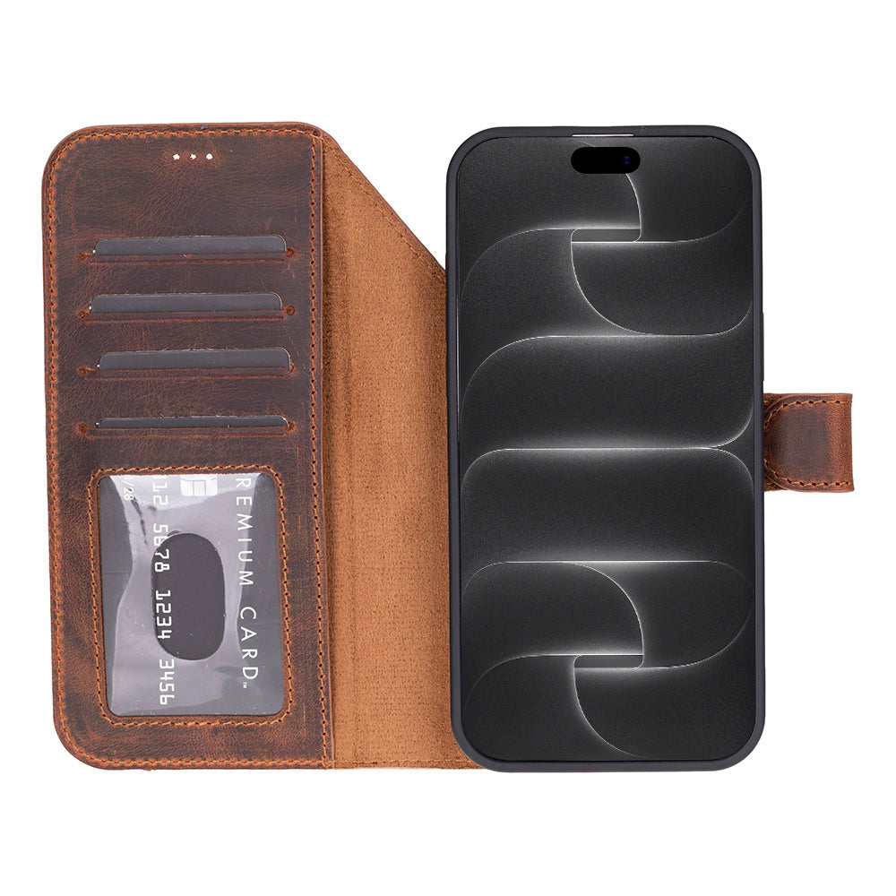 iPhone 18 Pro / 17 Pro Uyumlu Mag-Safe Hakiki Deri Cüzdan Kılıf ,Cüzdan Taşımaya Son, Kredi Kart Yuvalı, RFID Güvenlik