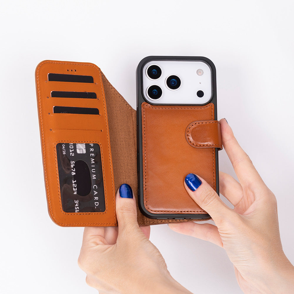 iPhone 18 Pro / 17 Pro Uyumlu Mag-Safe Hakiki Deri Cüzdan Kılıf ,Cüzdan Taşımaya Son, Kredi Kart Yuvalı, RFID Güvenlik